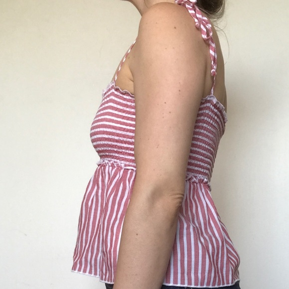 Subdued Babydoll Striped Tie Strap Crop Top 0 NWOT - Picture 4 of 8